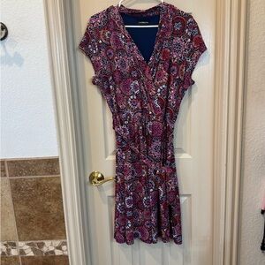 Liz Claiborn Pink  and Blue Sundress V-Neck Flutter Sleeve